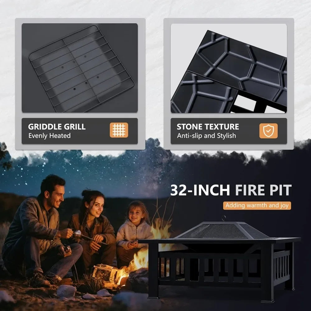 Multifunctional Patio Fire Pit Table, 32in
