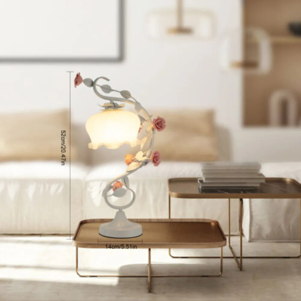 Rose Night Light with Glass Lampshade