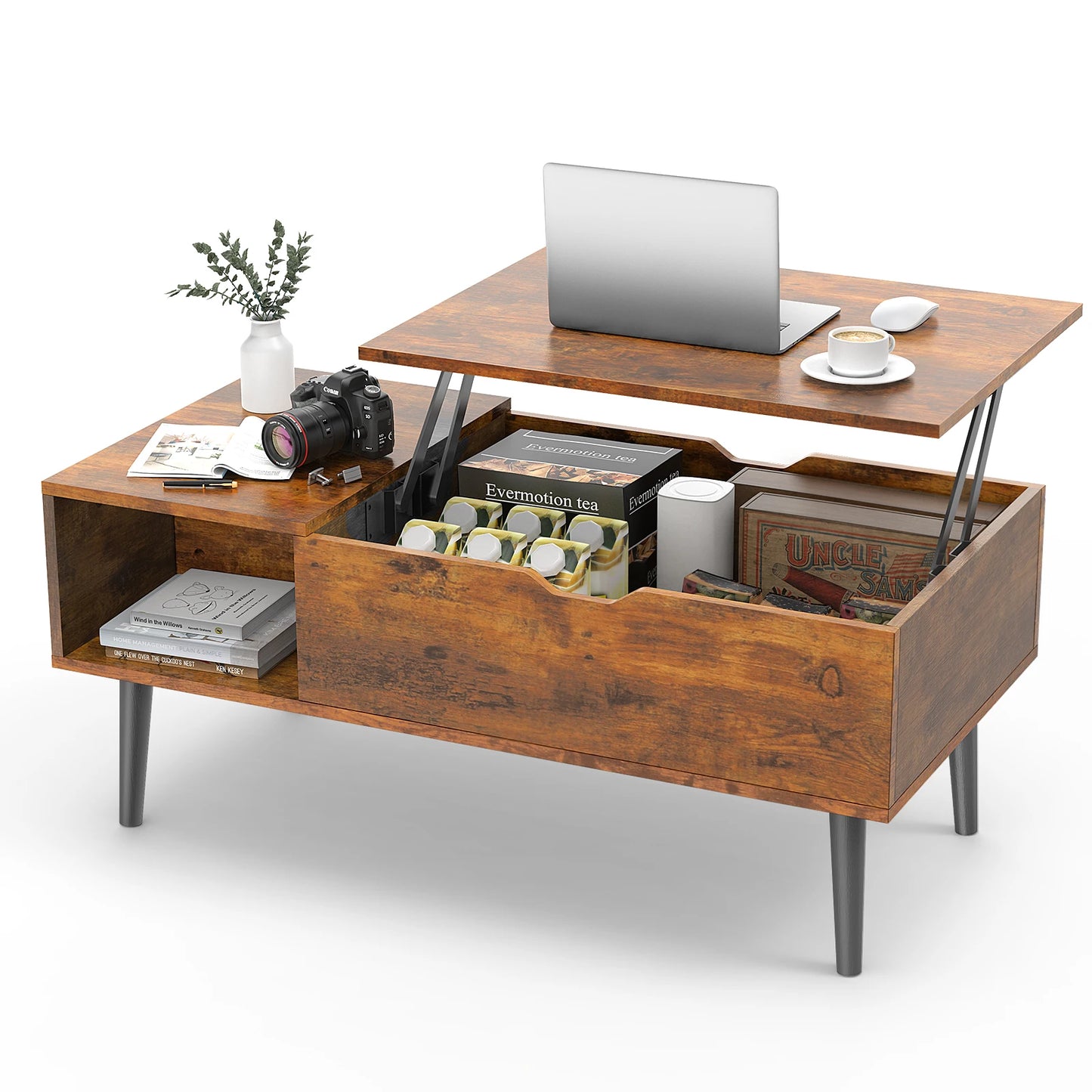 Lift Top Coffee Table With Adjustable Storage Shelf