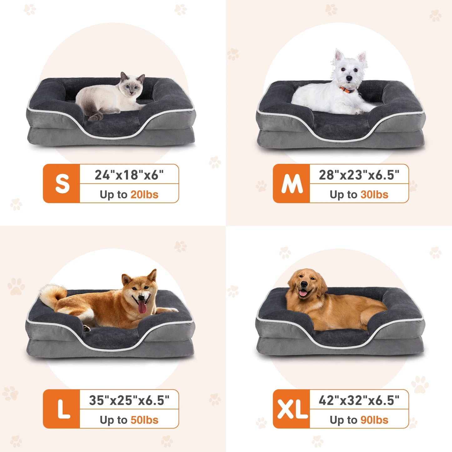 Orthopedic Memory Foam Pet Bed with Washable Removable Cover