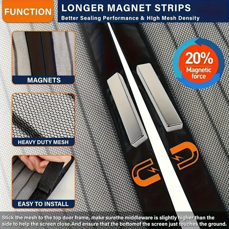 Magnetic Screen Door - Self-sealing, heavy-duty, hands-free mesh divider