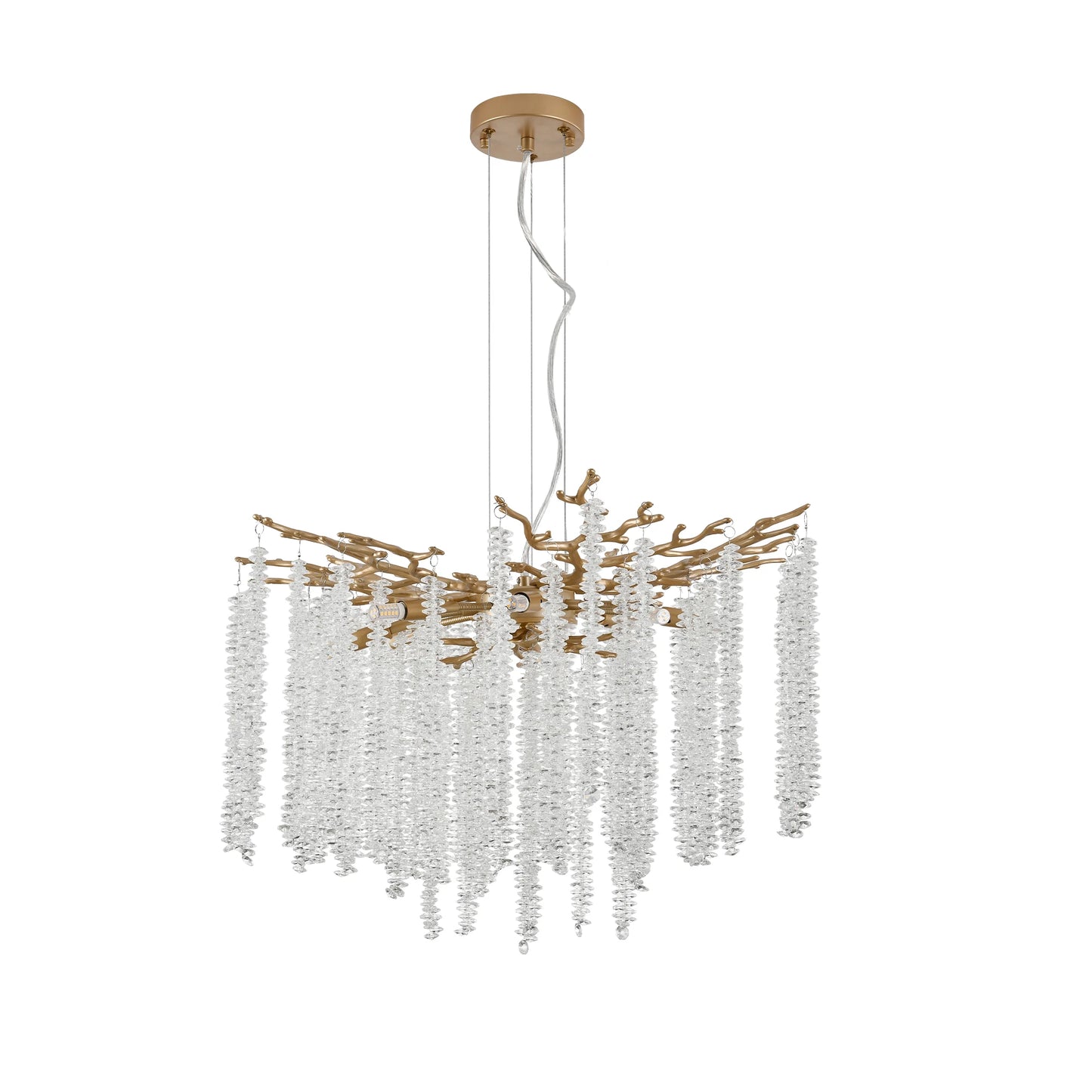 Modern Golden Chandelier with Cascading Crystal Strings