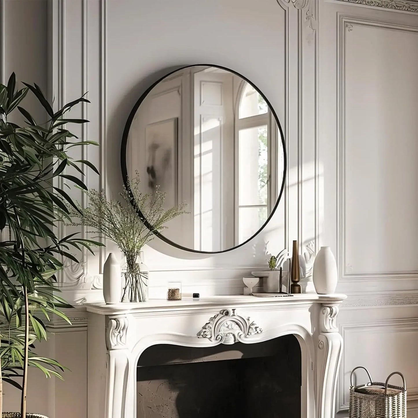Black Round Mirror, 24 inch