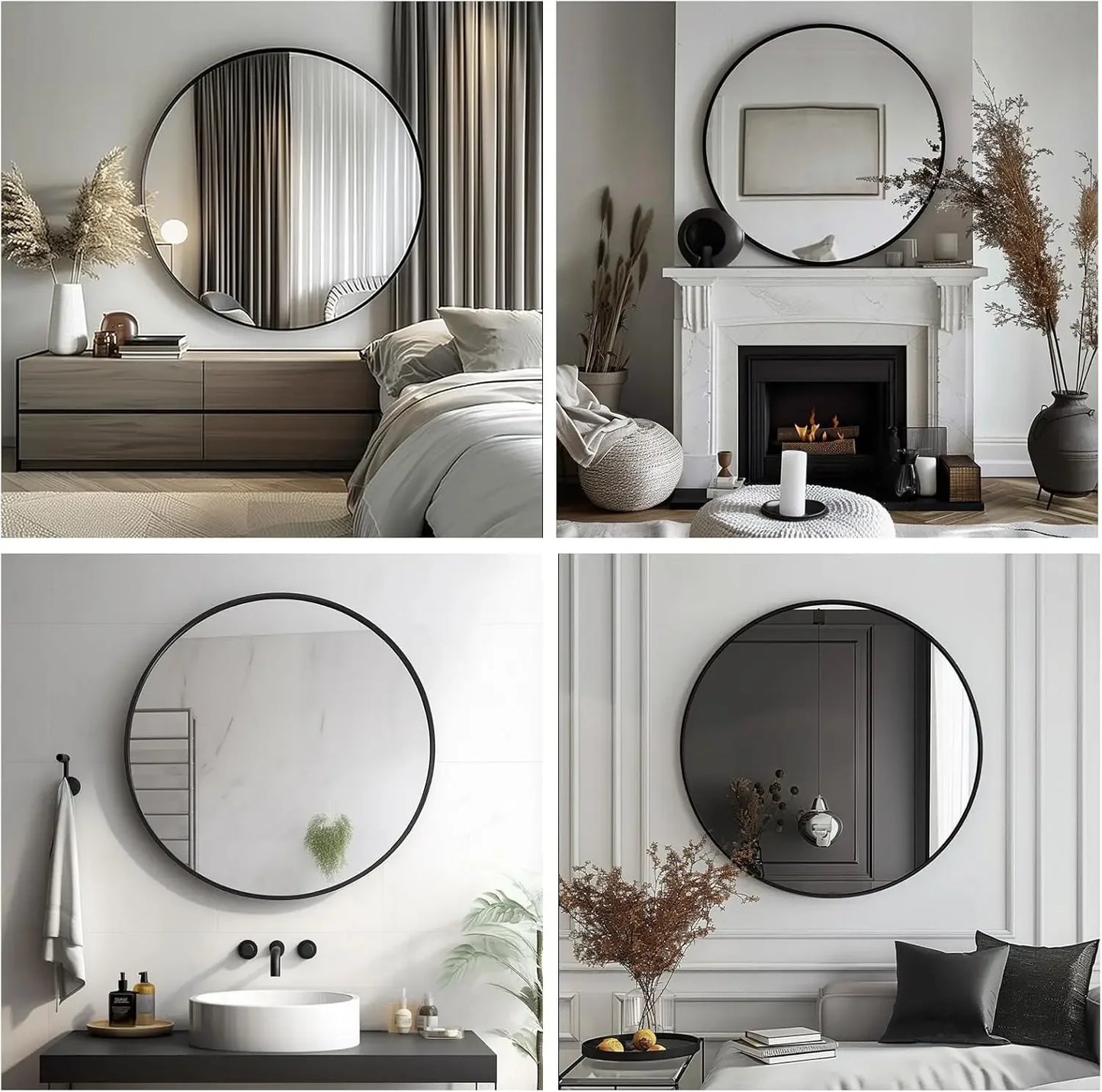 Black Round Mirror, 24 inch