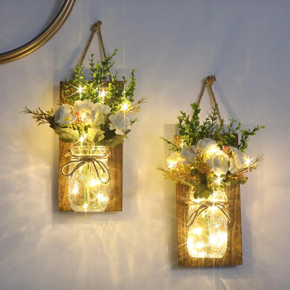 Mason Jar Wall Sconces with Flower, Lights