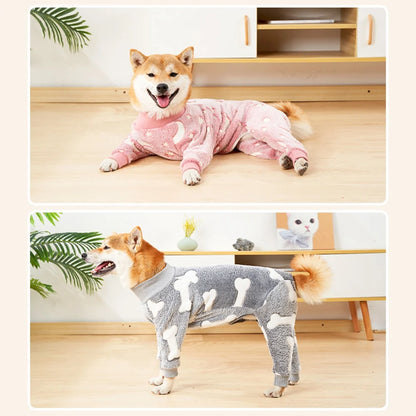 4 Legged Warm Fleece Dog Pajamas, Stretchable