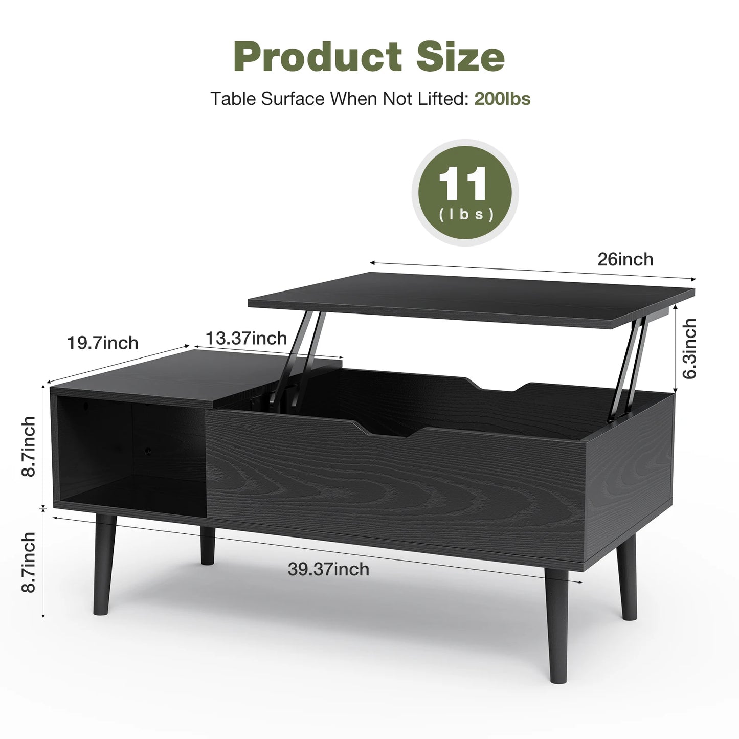 Lift Top Coffee Table With Adjustable Storage Shelf