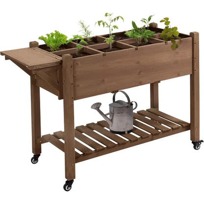 Outdoor Plant Box Stand with Folding Side Table