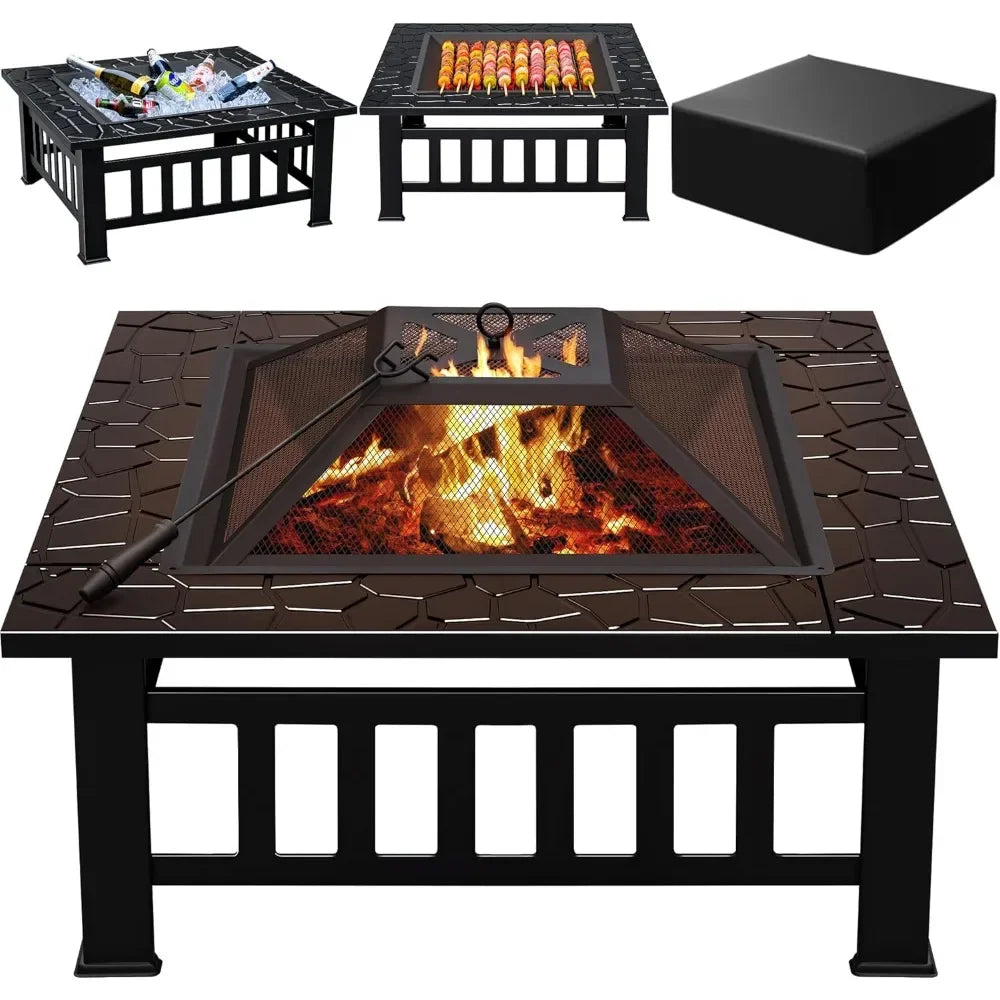 Multifunctional Patio Fire Pit Table, 32in