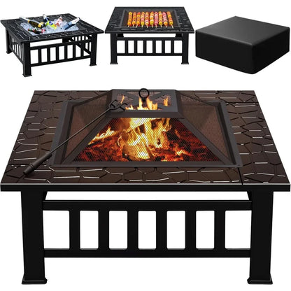 Multifunctional Patio Fire Pit Table, 32in