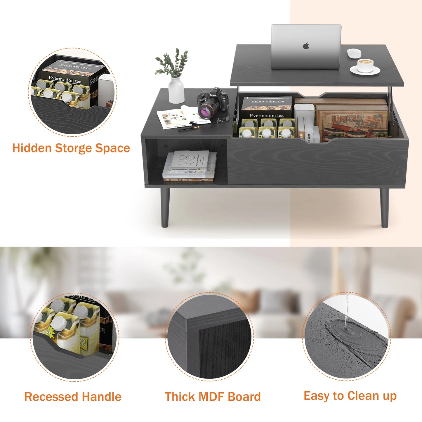 Lift Top Coffee Table With Adjustable Storage Shelf