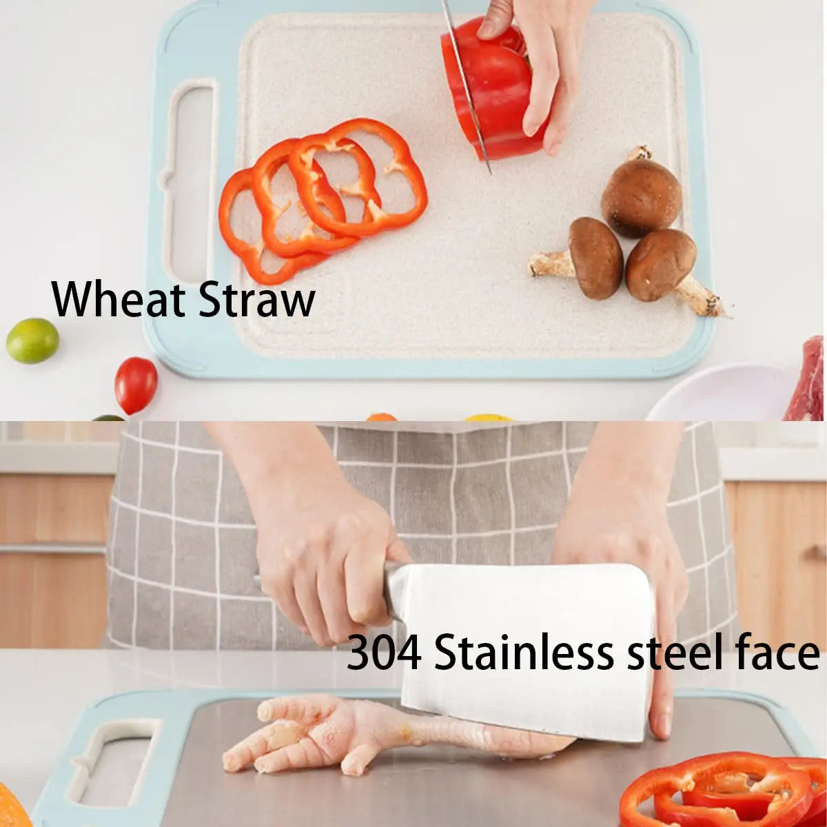 Double-Sided Cutting Board, Stainless Steel and Wheat Straw