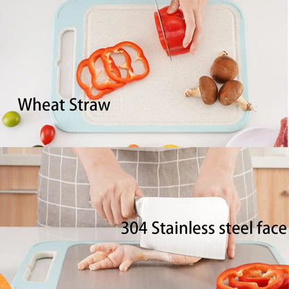 Double-Sided Cutting Board, Stainless Steel and Wheat Straw