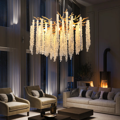 Modern Golden Chandelier with Cascading Crystal Strings
