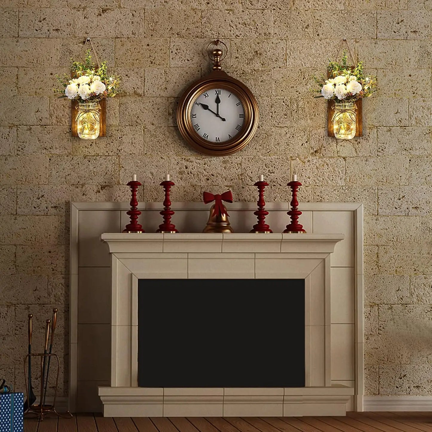 Mason Jar Wall Sconces with Flower, Lights