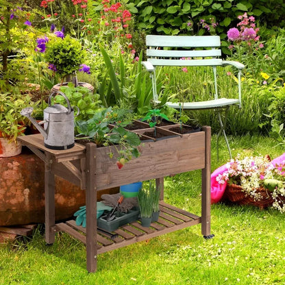 Outdoor Plant Box Stand with Folding Side Table