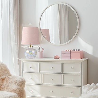 15" Blush Pink Hand-Blown Glass Table Lamp with Velvet Shade