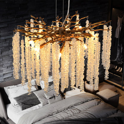Modern Golden Chandelier with Cascading Crystal Strings