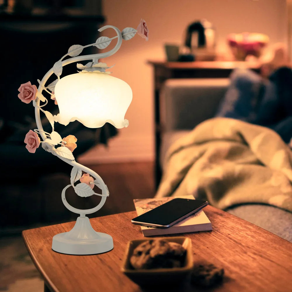 Rose Night Light with Glass Lampshade