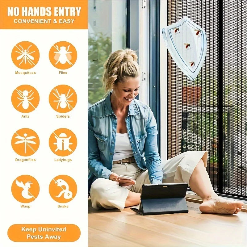 Magnetic Screen Door - Self-sealing, heavy-duty, hands-free mesh divider