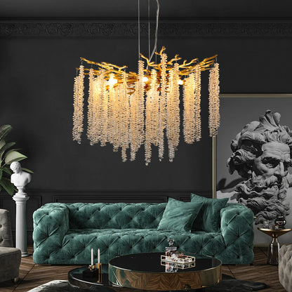 Modern Golden Chandelier with Cascading Crystal Strings