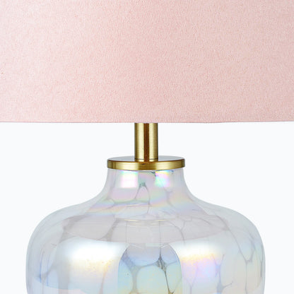15" Blush Pink Hand-Blown Glass Table Lamp with Velvet Shade