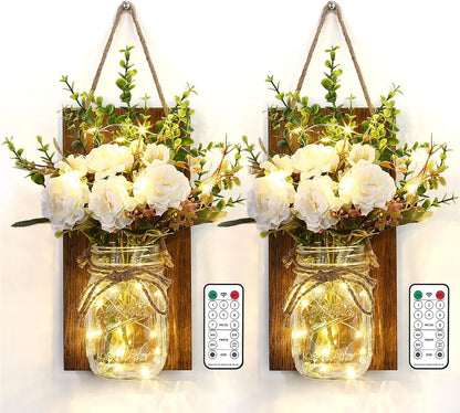 Mason Jar Wall Sconces with Flower, Lights