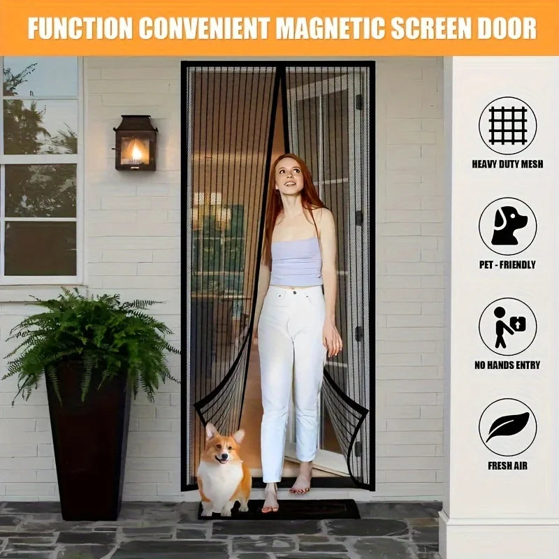 Magnetic Screen Door - Self-sealing, heavy-duty, hands-free mesh divider