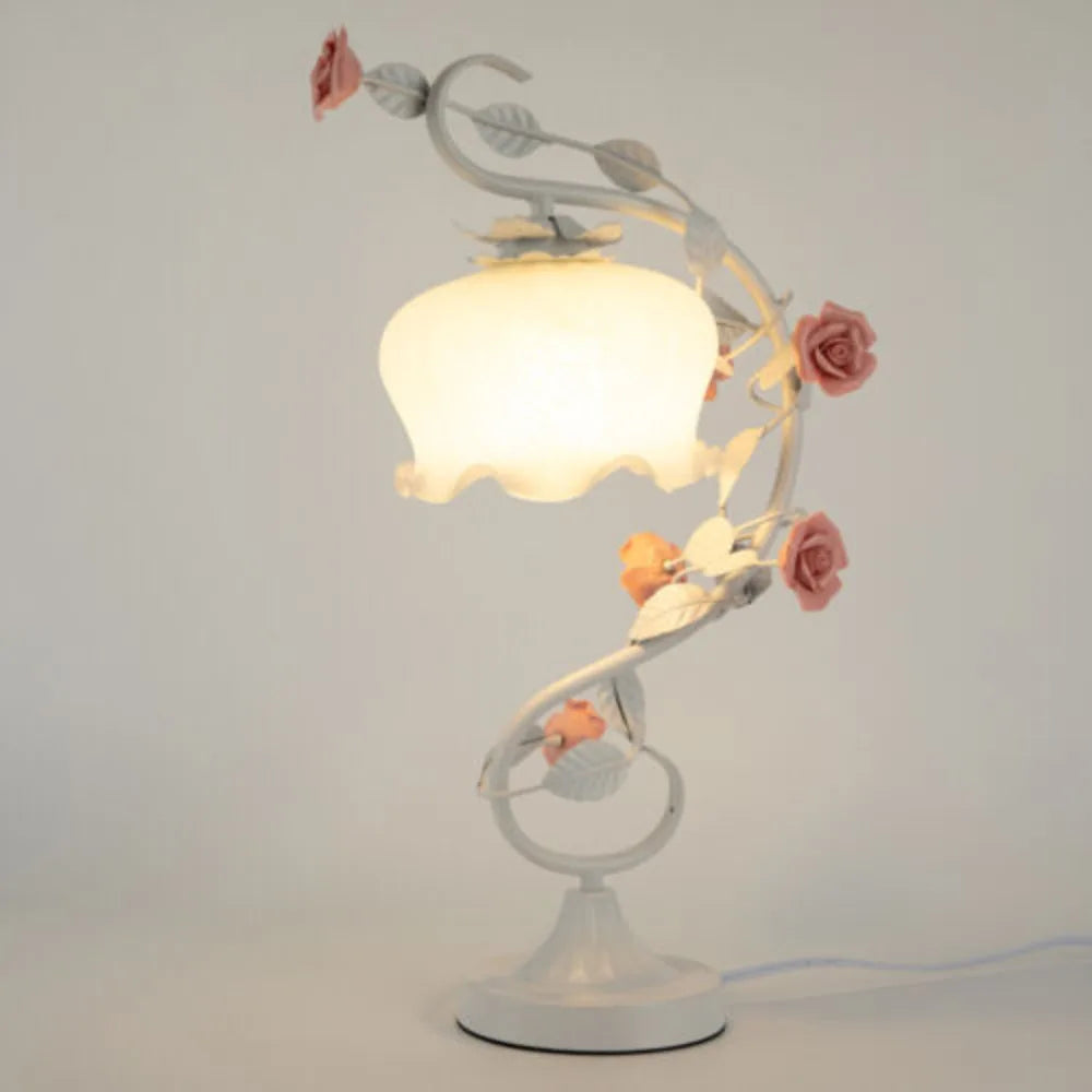 Rose Night Light with Glass Lampshade