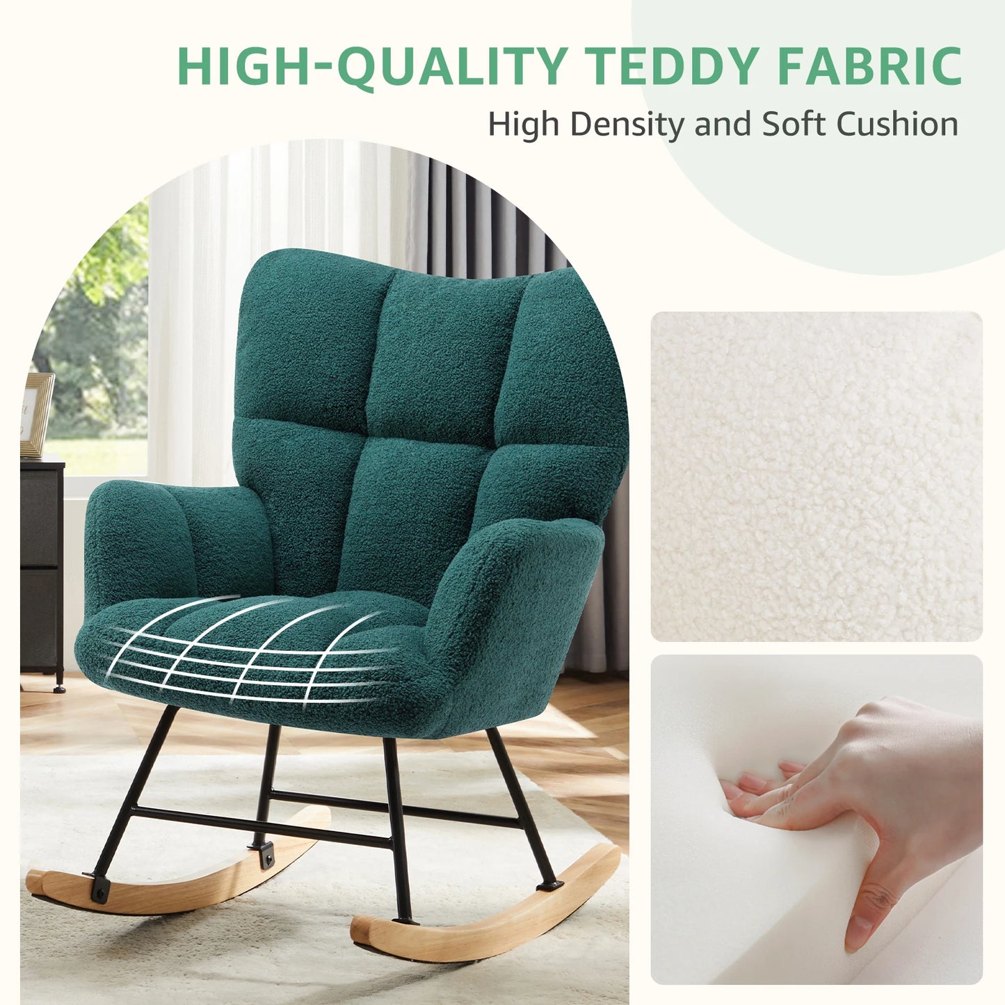 Teddy Fabric Upholstered Glider With High Backres