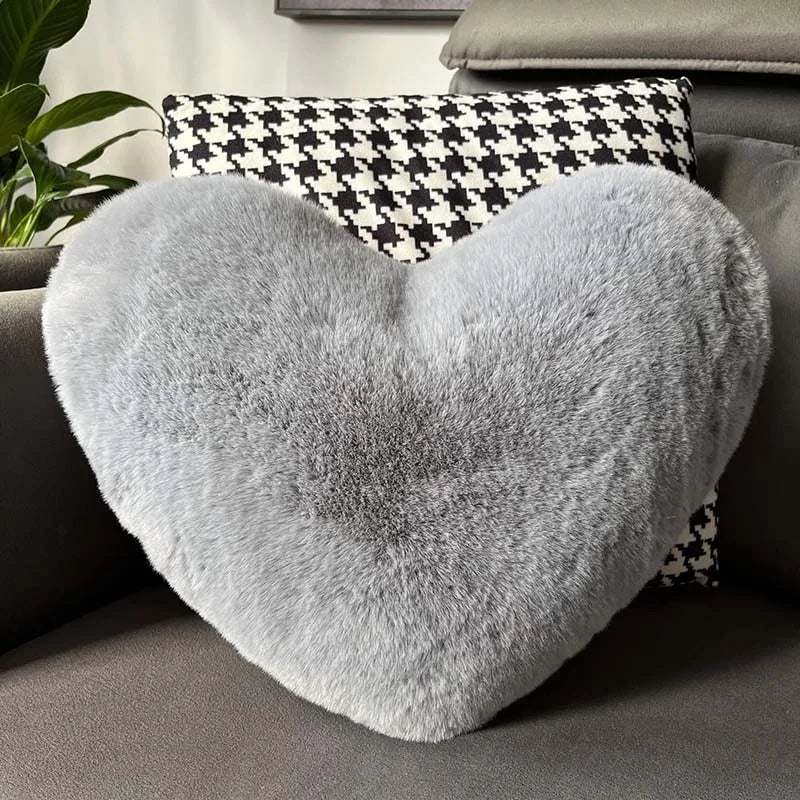 Faux Fur Decorative Heart Pillow