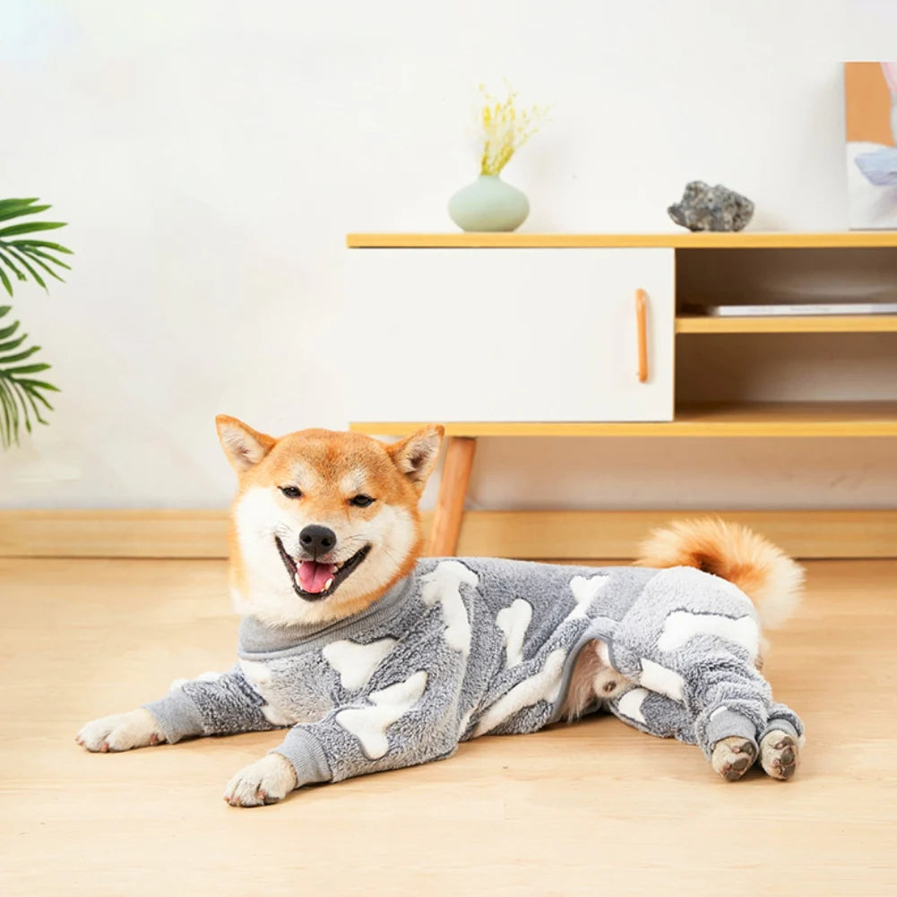 4 Legged Warm Fleece Dog Pajamas, Stretchable