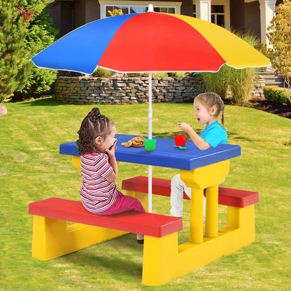 Kids Picnic Table Set with Removable Umbrella