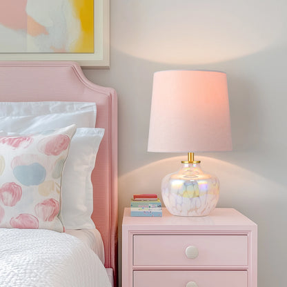 15" Blush Pink Hand-Blown Glass Table Lamp with Velvet Shade